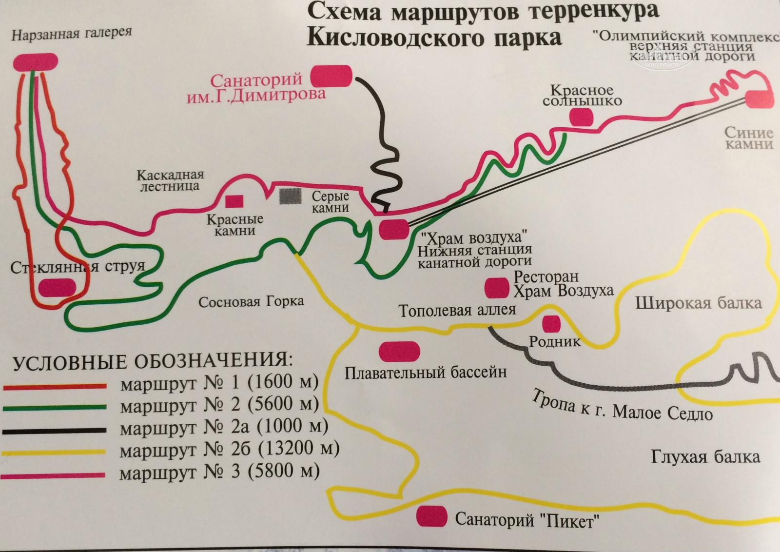 Карта кисловодского парка с маршрутами и расстояниями