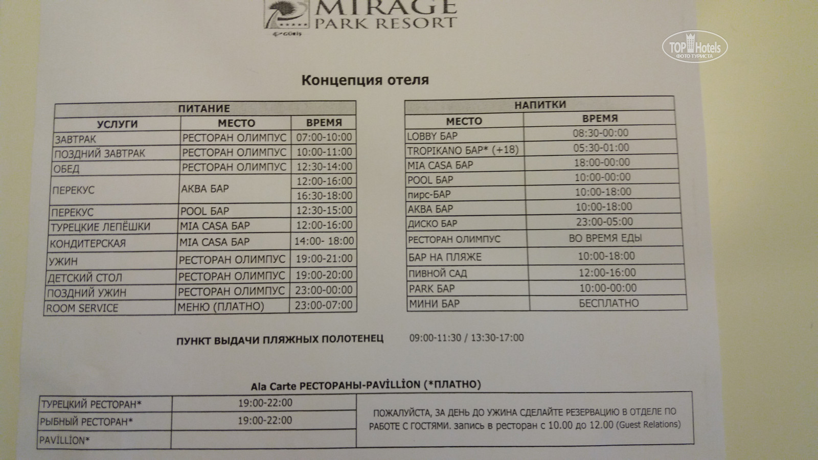 Mirage park resort 5 карта отеля